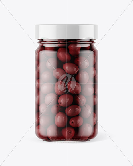 Clear Glass Jar with Kalamata Olives Mockup