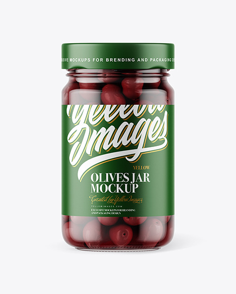 Clear Glass Jar with Kalamata Olives Mockup