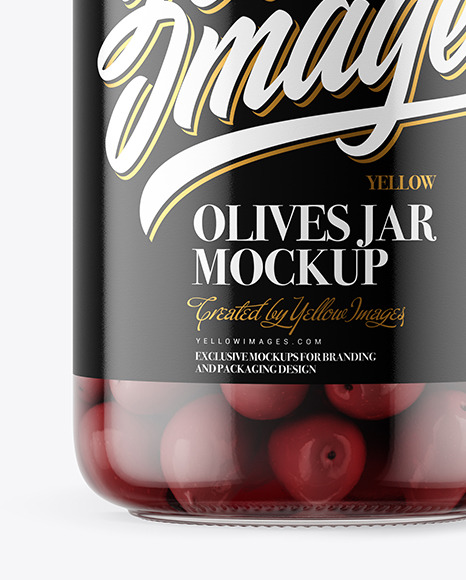 Clear Glass Jar with Kalamata Olives Mockup