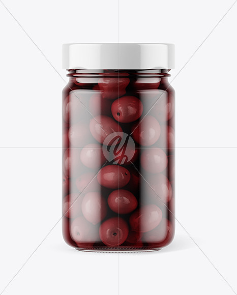 Clear Glass Jar with Kalamata Olives Mockup