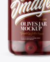 Clear Glass Jar with Kalamata Olives Mockup