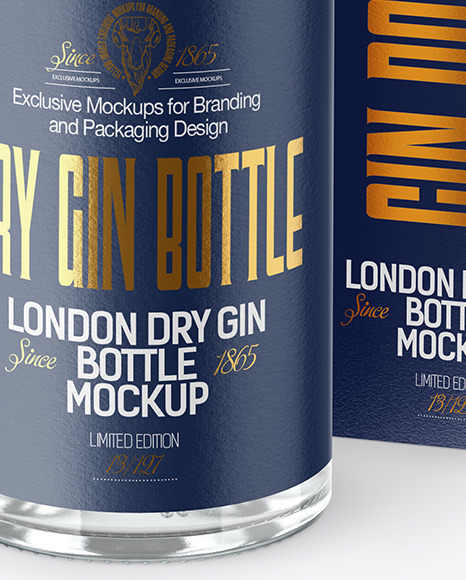 Clear Glass Gin Bottle with Box Mockup