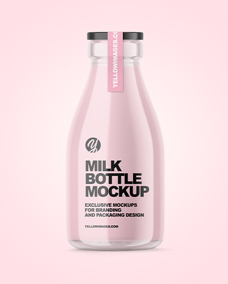 Clear Glass Dairy Bottle Mockup