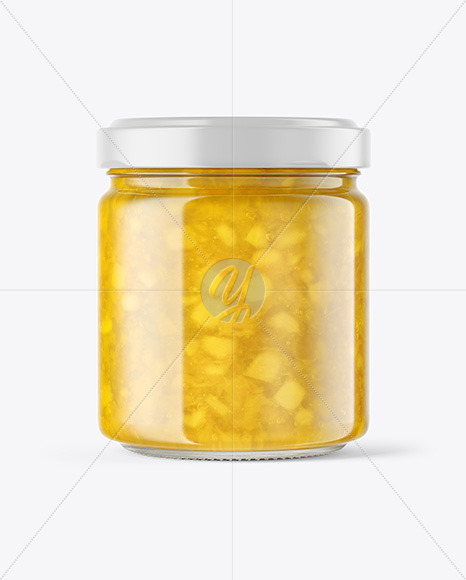 Clear Glass Jar with Pineapple jam Mockup