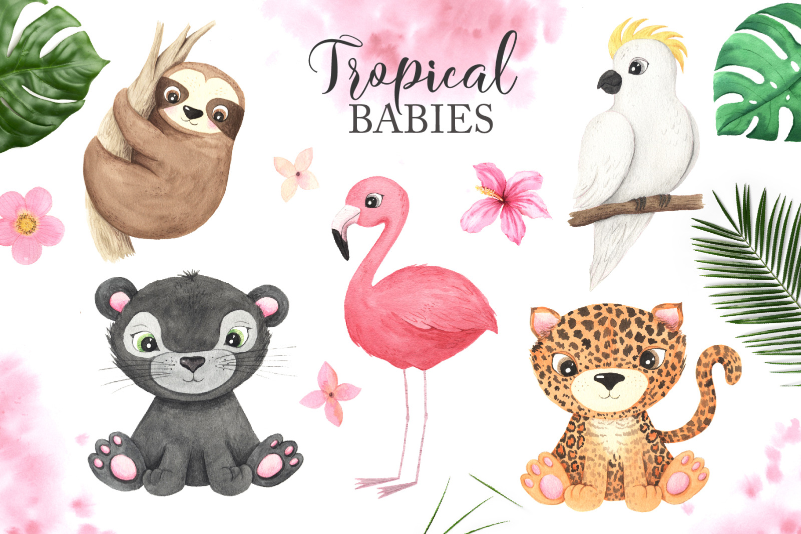 Watercolor Tropical Animals Clipart