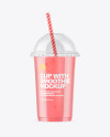 Strawberry Smoothie Cup with Transparent Cap Mockup