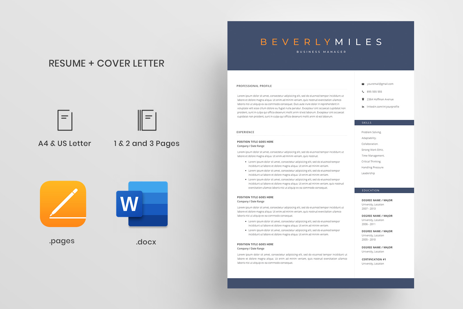 Resume Template and Cover Letter / CV / 4 pages