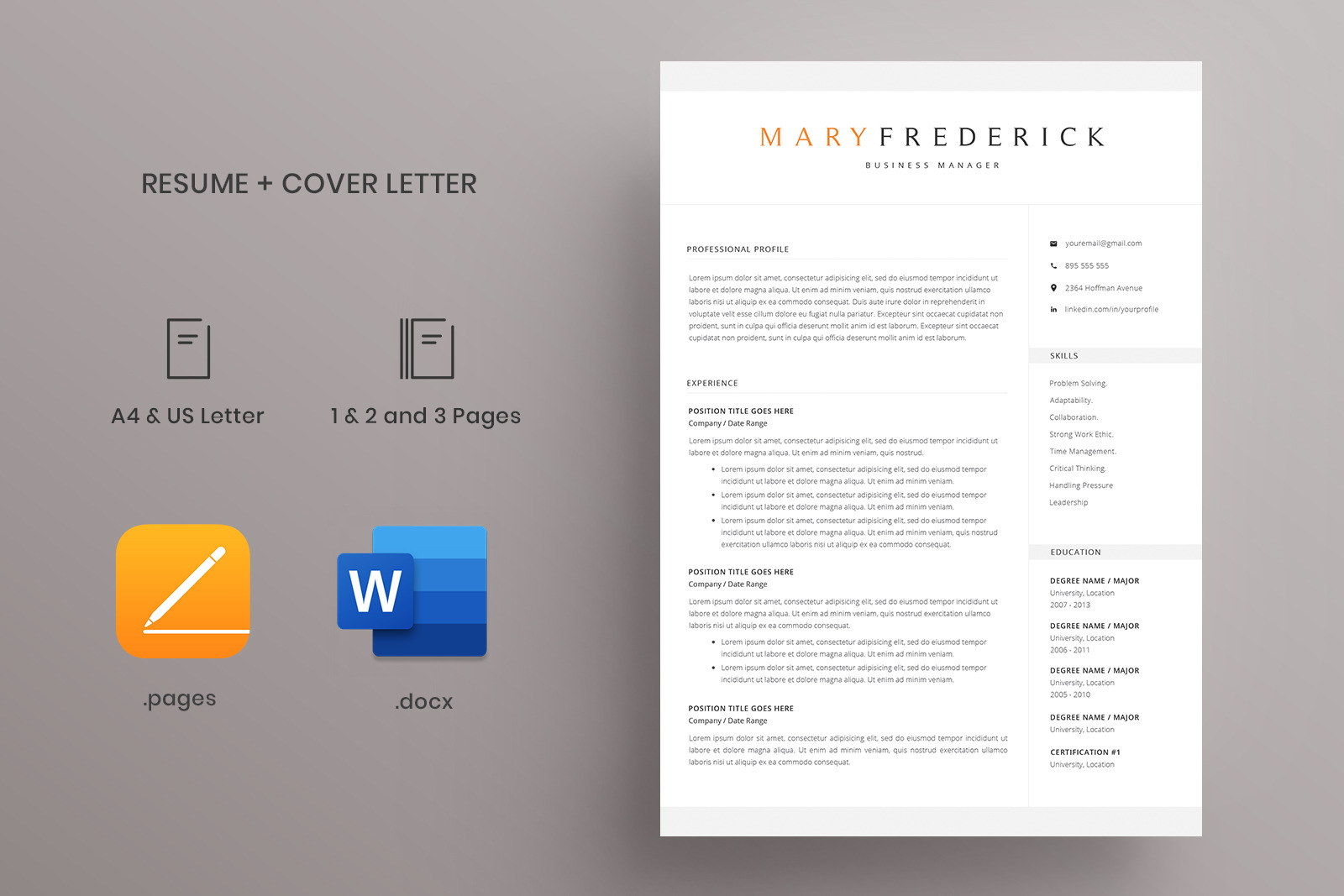 Resume Template and Cover Letter / 4 Pages / CV