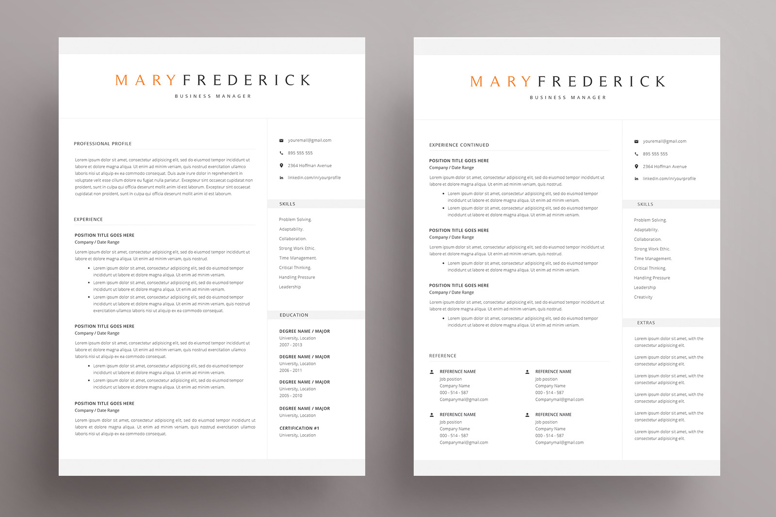 Resume Template and Cover Letter / 4 Pages / CV