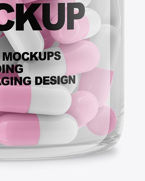 Clear Bottle With Pills Mockup