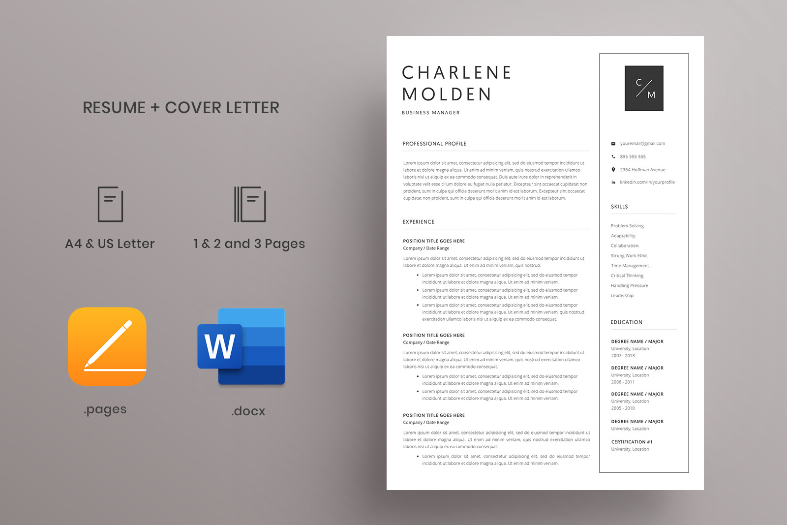 Resume And Cover Letter / 4 Pages / CV Template