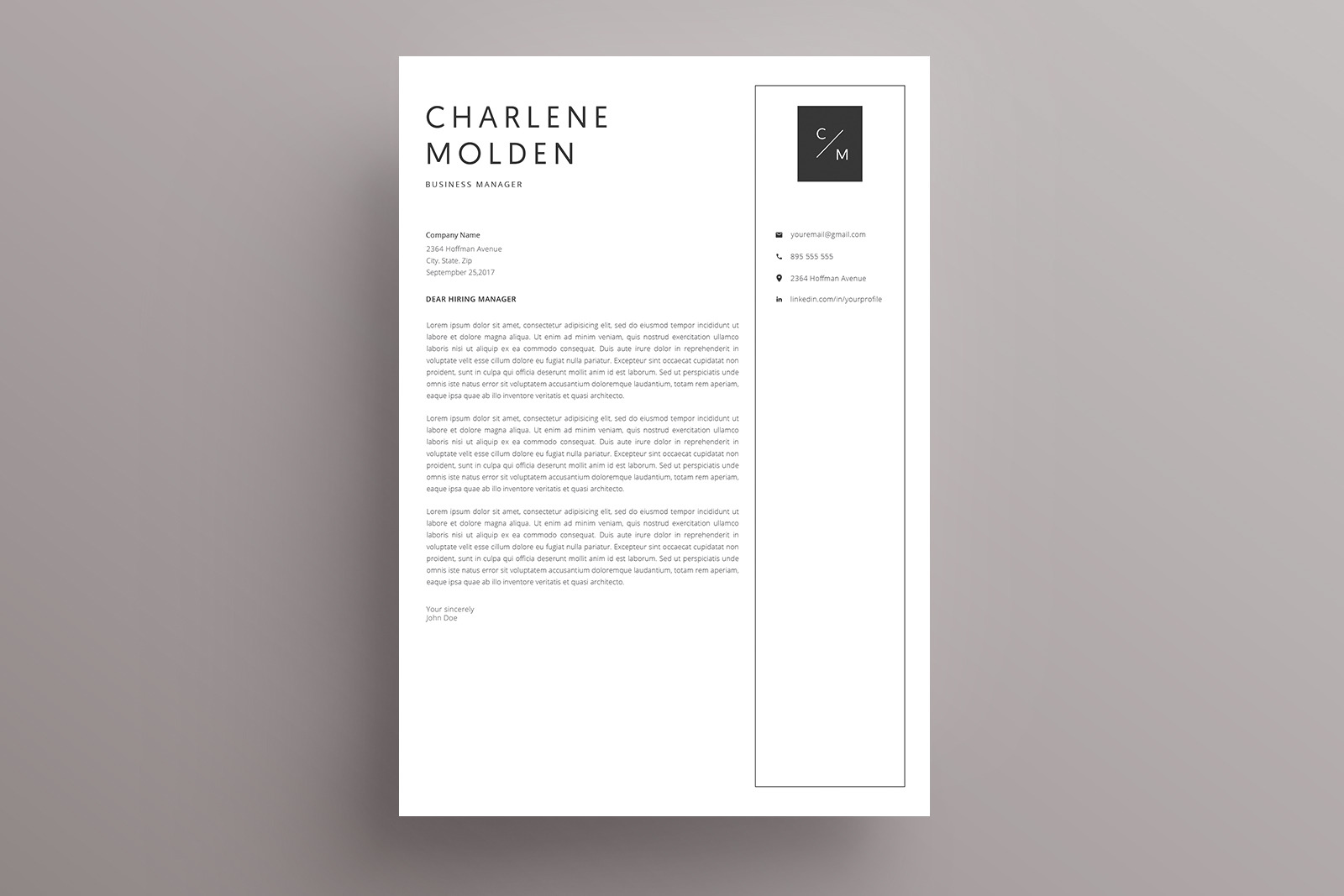 Resume And Cover Letter / 4 Pages / CV Template