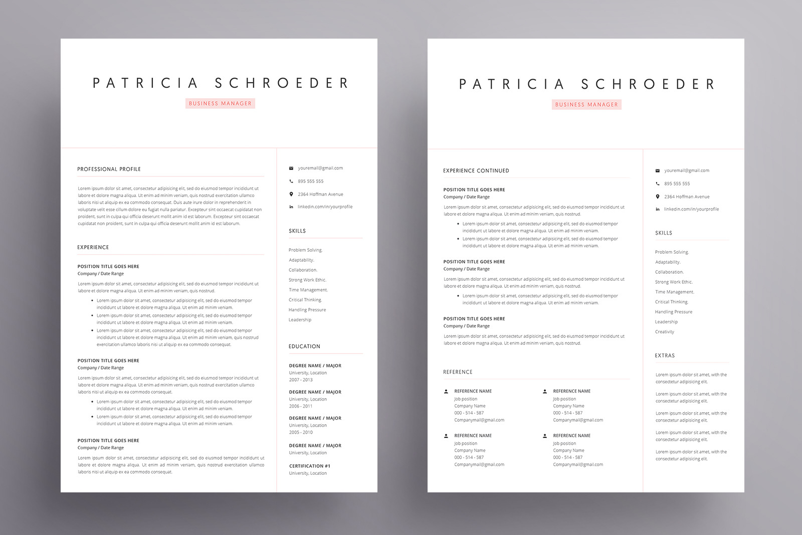 Modern Resume Template and Cover Letter / CV / 4 Pages