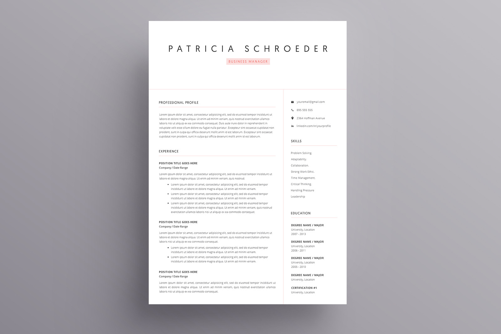 Modern Resume Template and Cover Letter / CV / 4 Pages