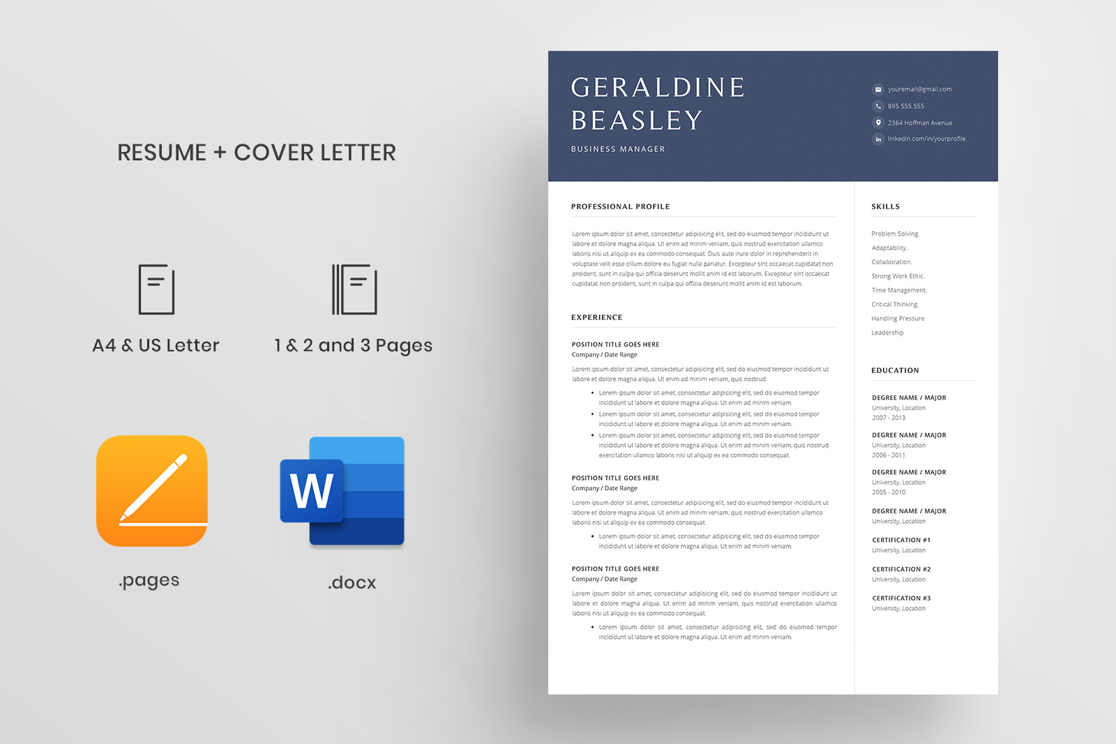 Resume Template and Cover letter / CV / 4 Pages