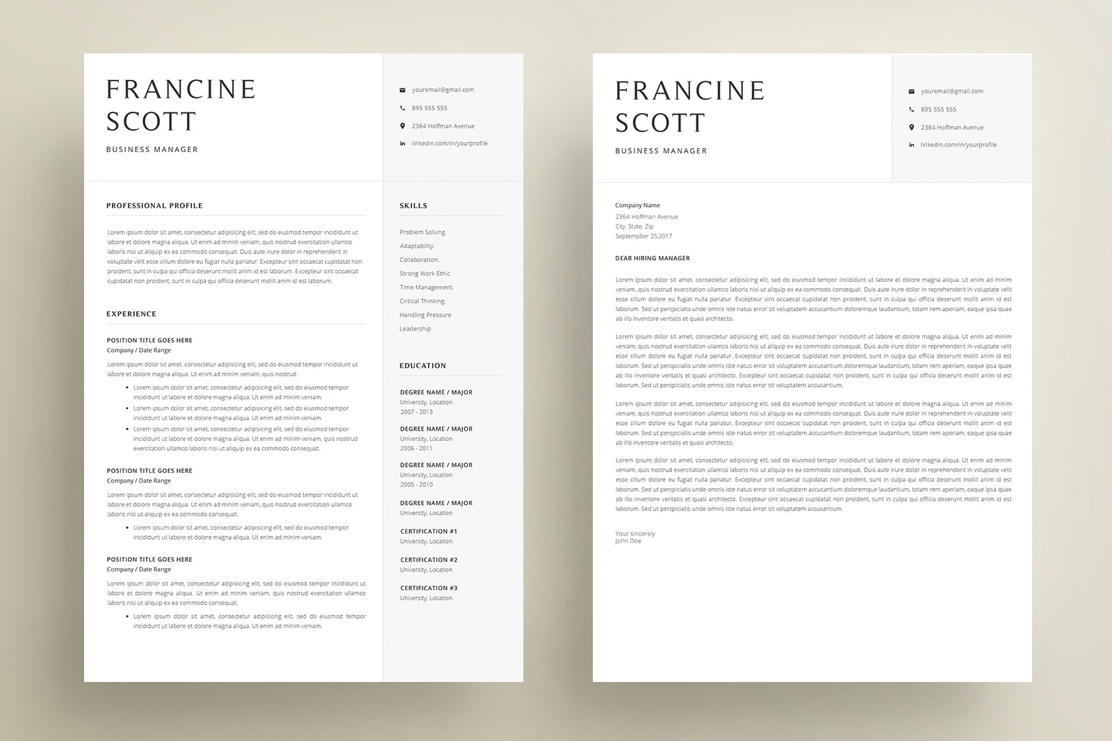 Resume Template and Cover Letter / CV / 4 Pages