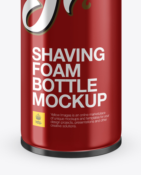 Glossy Metallic Shaving Foam Bottle With Cap Mockup