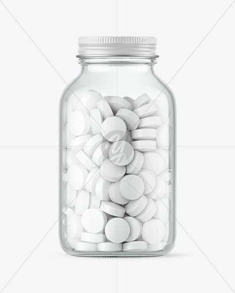 Clear Glass Pills Bottle Mockup