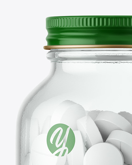 Clear Glass Pills Bottle Mockup