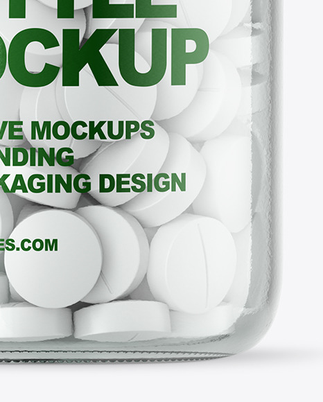 Clear Glass Pills Bottle Mockup