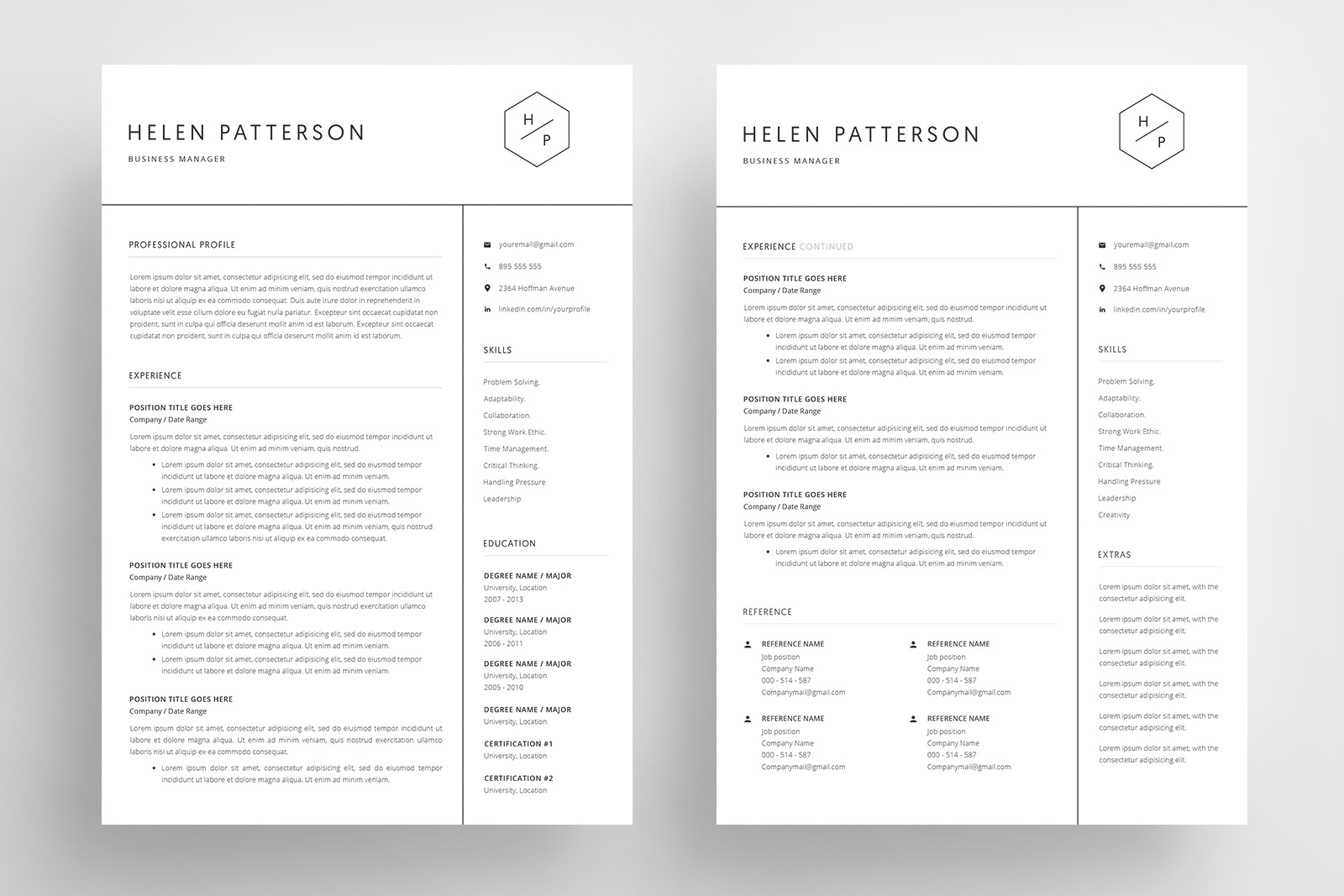 Resume Template and Cover Letter / CV / 4 Pages