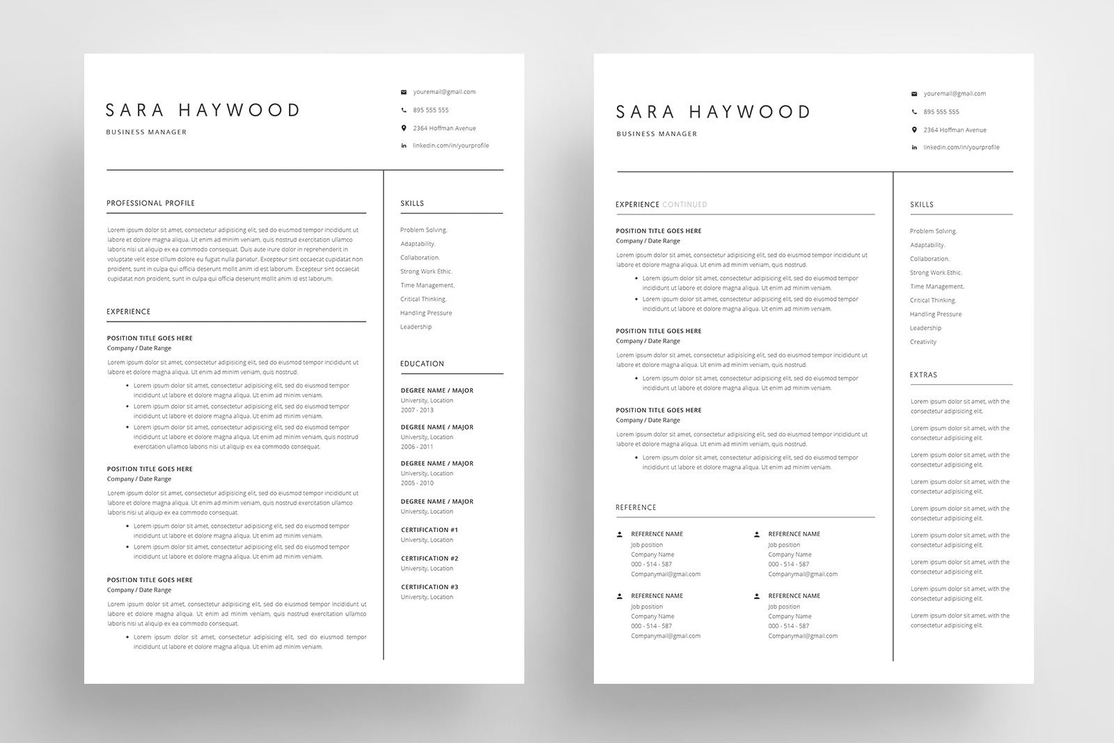 Resume Template and Cover Letter / 4 Pages / CV Resume Template and Cover Letter / 4 Pages / CV