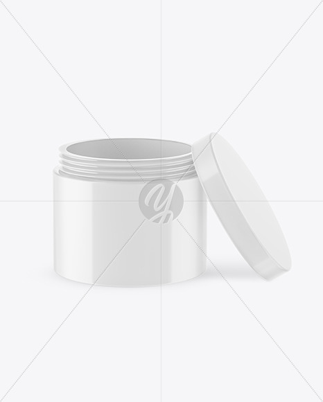 Opened Glossy Plastic Cosmetic Jar Mockup