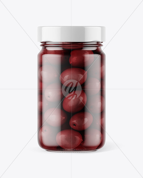 Clear Glass Jar with Kalamata Olives Mockup