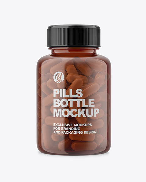 Amber Bottle With Pills Mockup