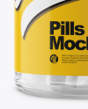 Clear Glass Bottle with Pills Mockup