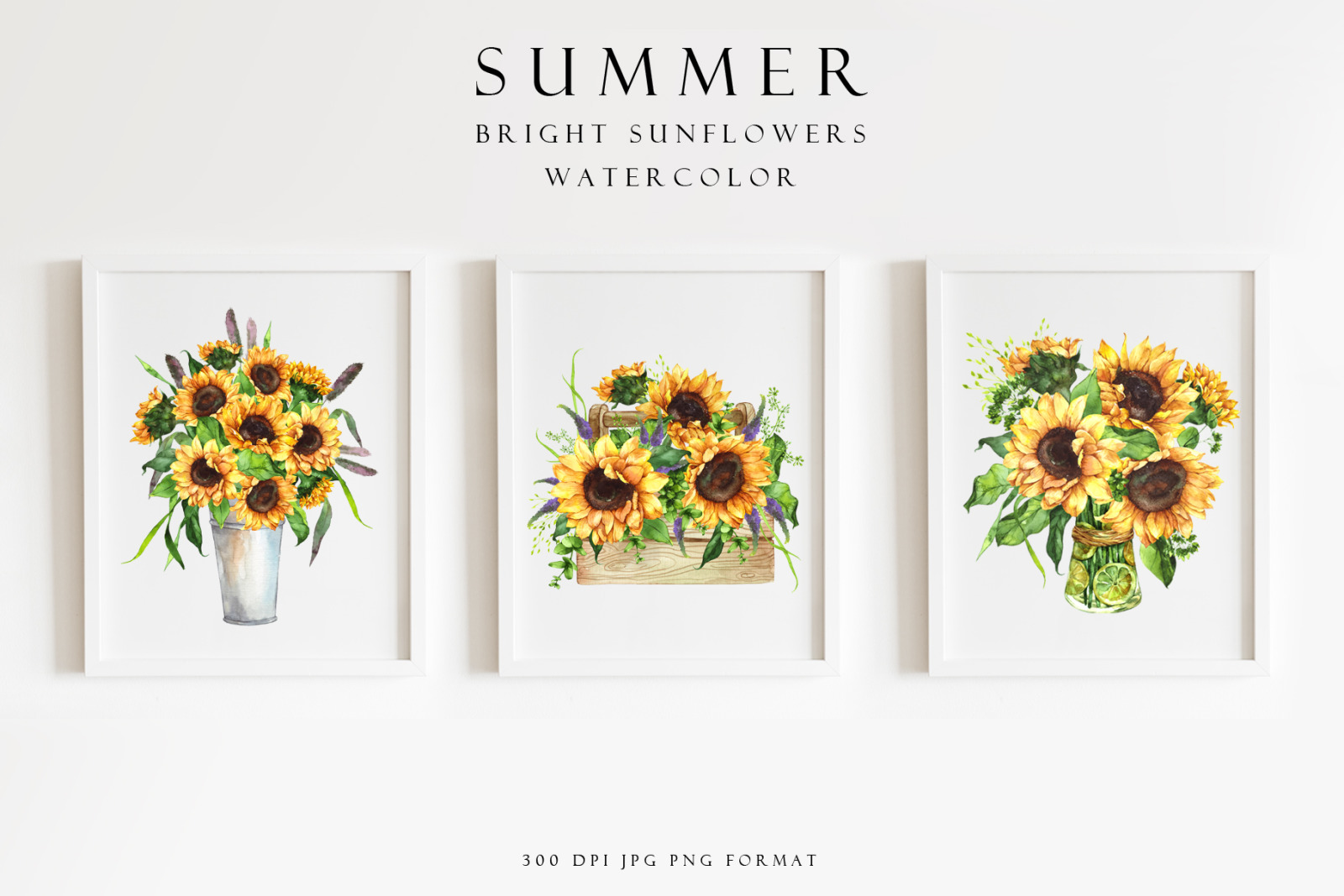 Set of summer bright sunflowers Set of summer bright sunflowers