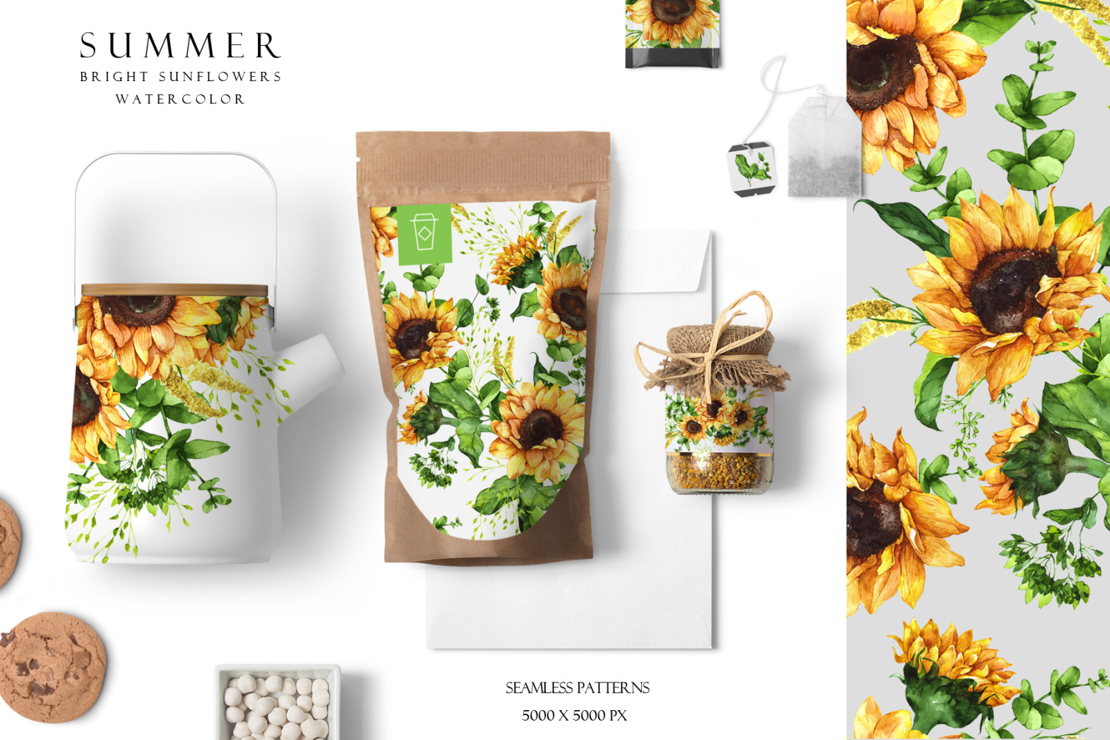 Set of summer bright sunflowers Set of summer bright sunflowers