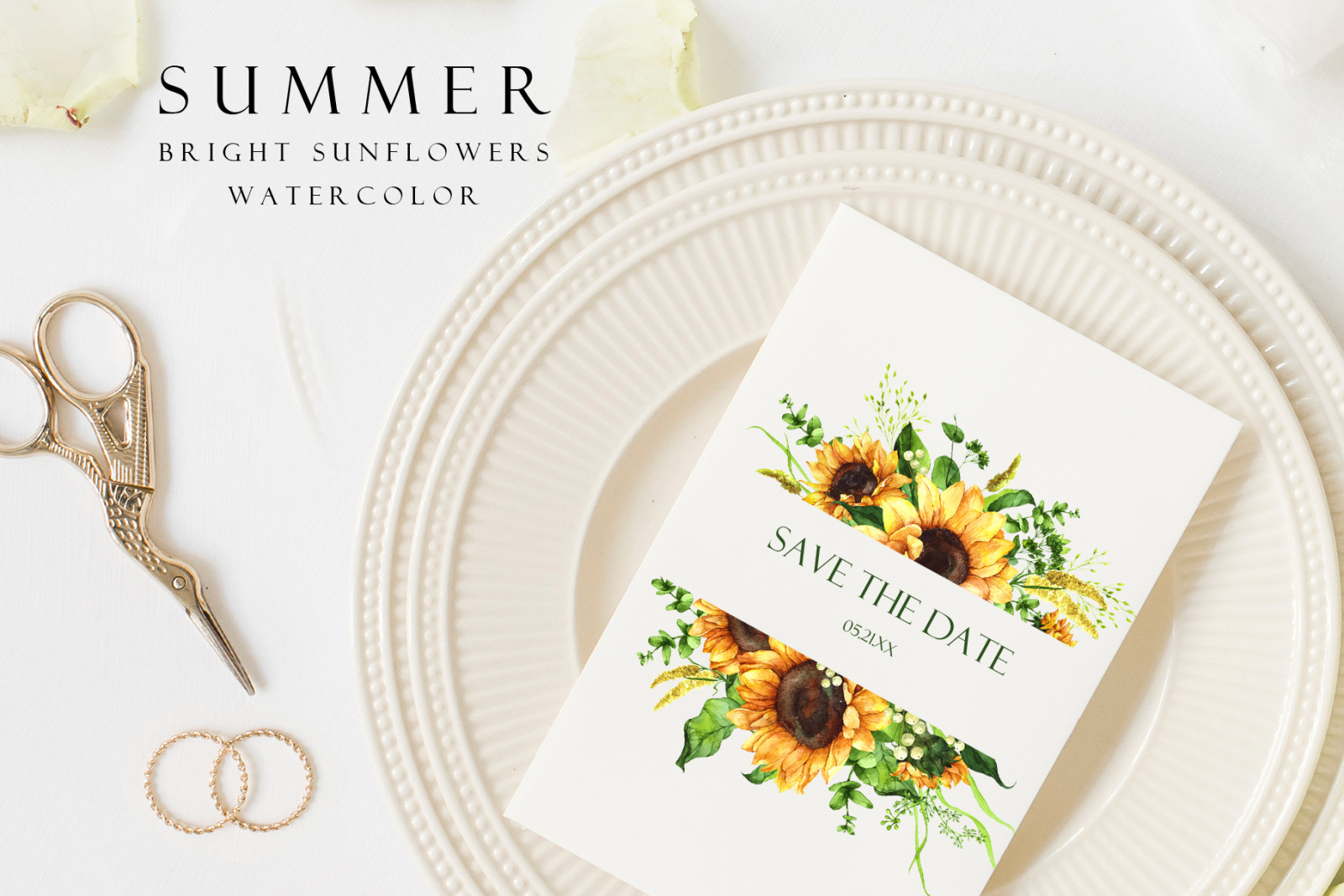 Set of summer bright sunflowers Set of summer bright sunflowers