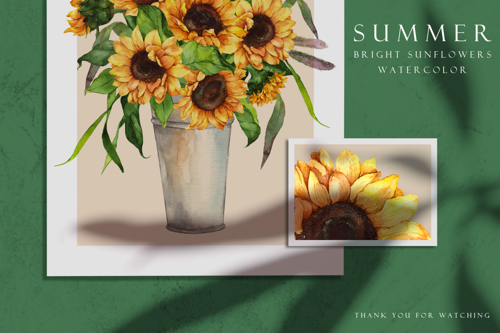 Set of summer bright sunflowers