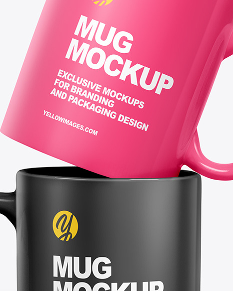 Two Matte Mugs Mockup