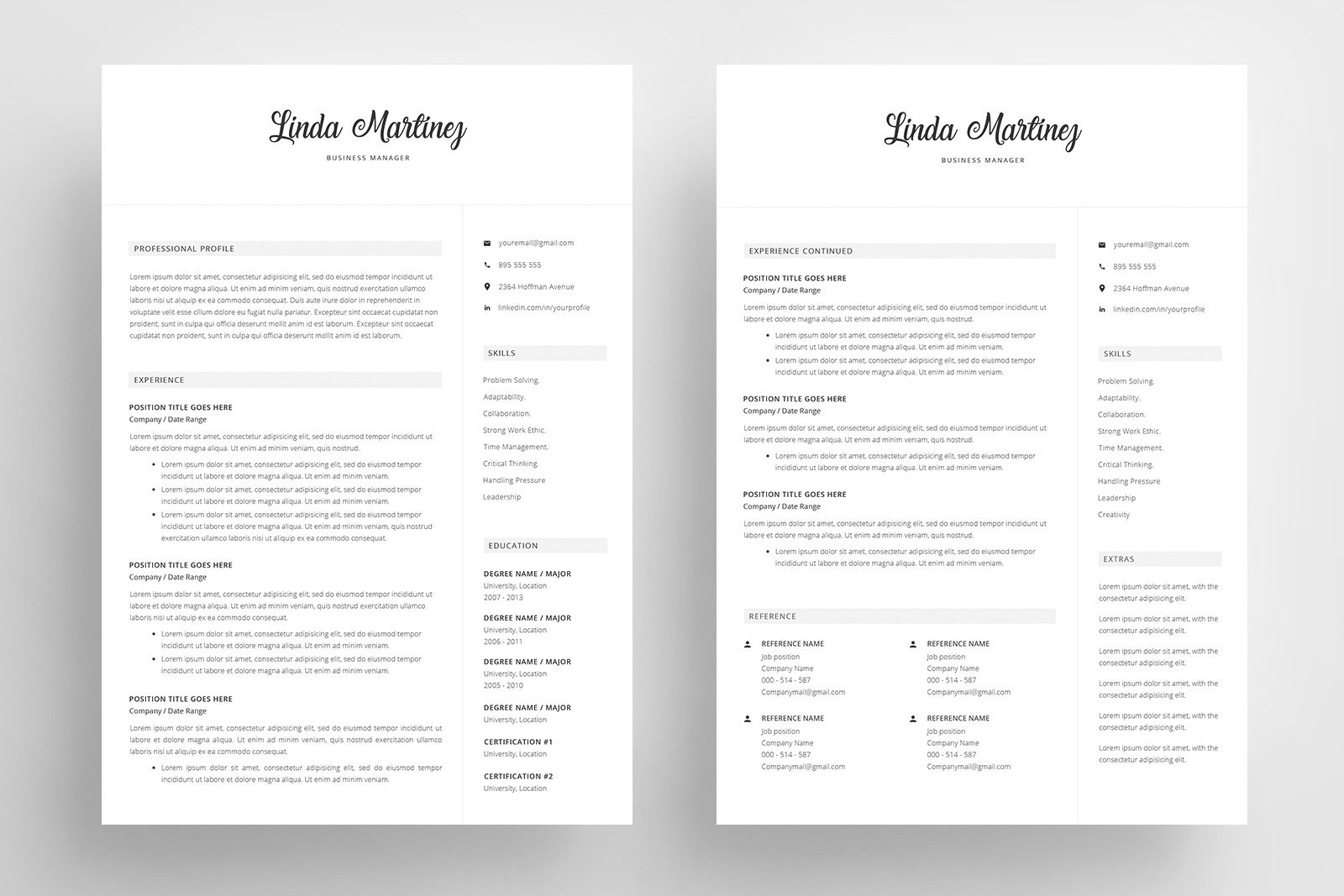 Resume Template and Cover Letter / 4 Pages CV