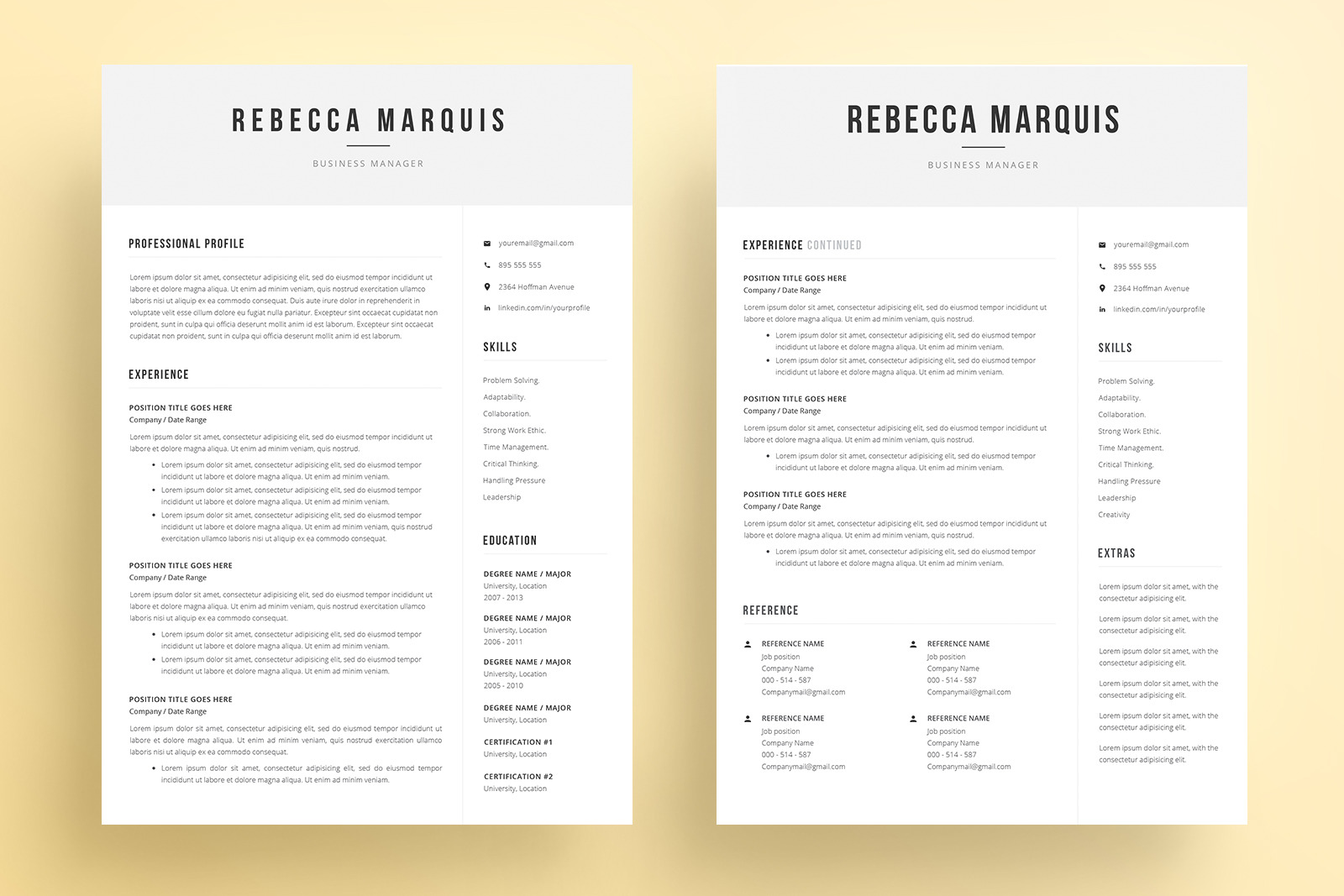 Resume Template and Cover Letter / 4 Pages CV Resume Template and Cover Letter / 4 Pages CV