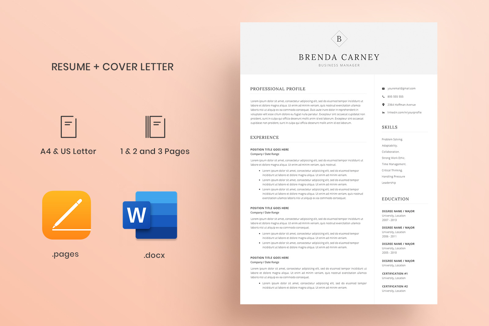 Resume Template and Cover Letter / 4 Pages CV