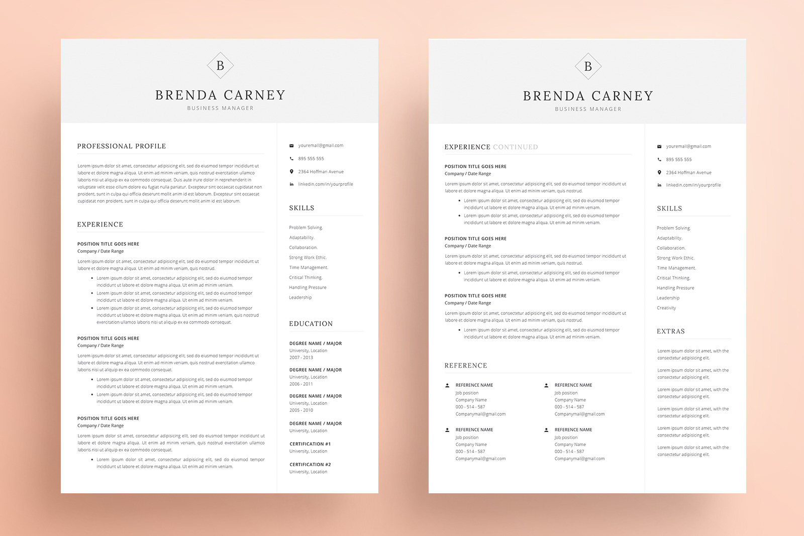 Resume Template and Cover Letter / 4 Pages CV Resume Template and Cover Letter / 4 Pages CV