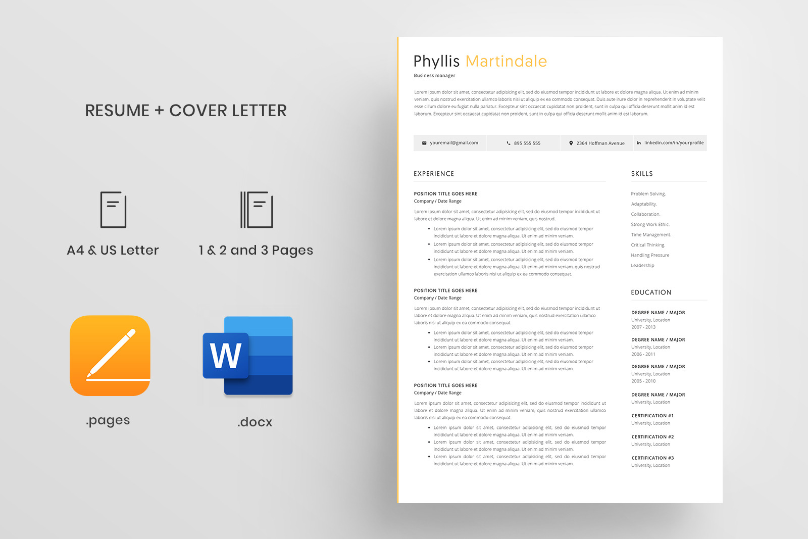 Resume Template and Cover Letter / 4 Pages CV Resume Template and Cover Letter / 4 Pages CV