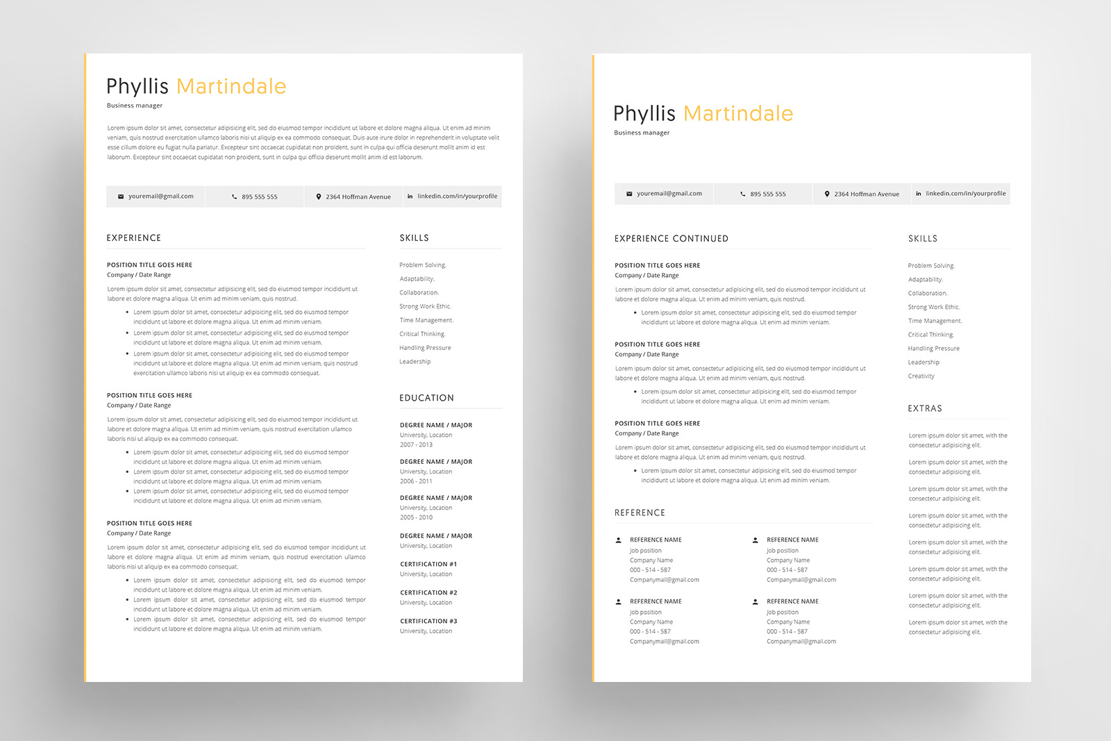 Resume Template and Cover Letter / 4 Pages CV Resume Template and Cover Letter / 4 Pages CV