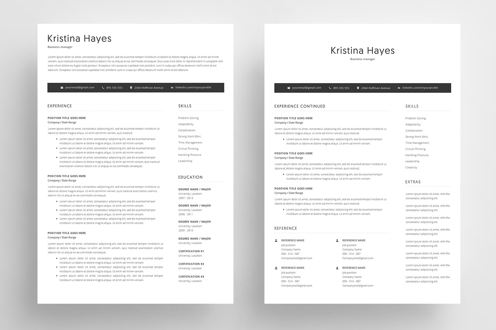 Resume Template and Cover Letter / 4 Pages CV