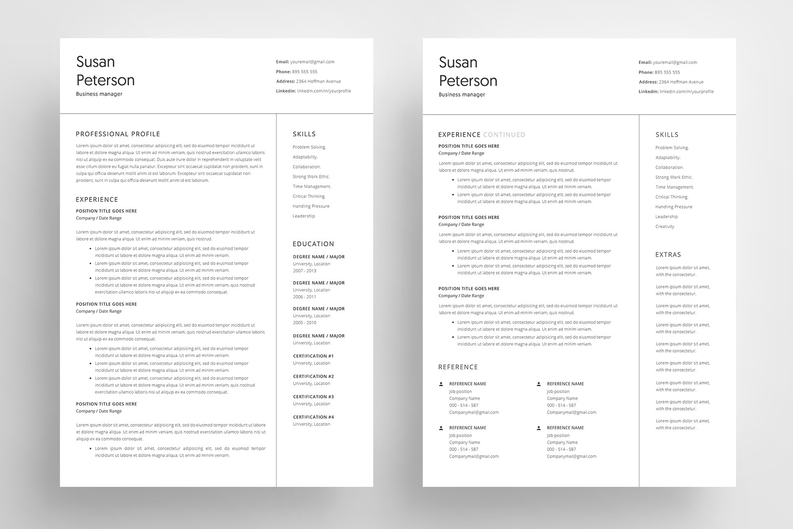 Resume Template and Cover Letter / 4 Pages CV