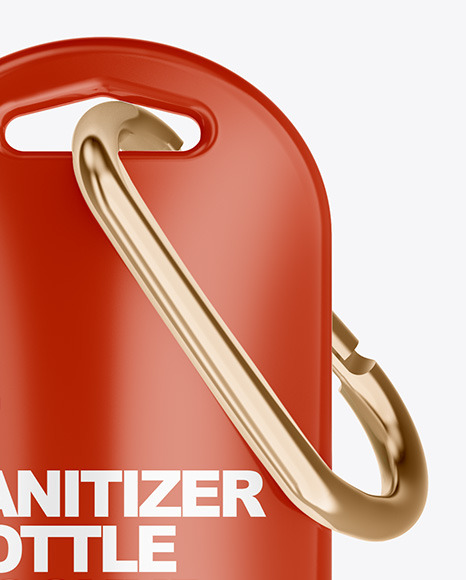 Glossy Sanitizer Bottle with Carabine Mockup