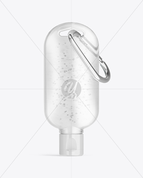 Clear Sanitizer Bottle with Carabine Mockup