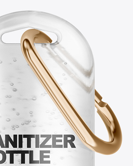 Clear Sanitizer Bottle with Carabine Mockup