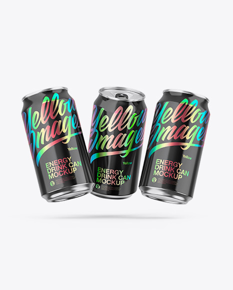 Three Metallic Cans W/ Glossy Finish Mockup