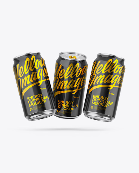 Three Metallic Cans W/ Glossy Finish Mockup