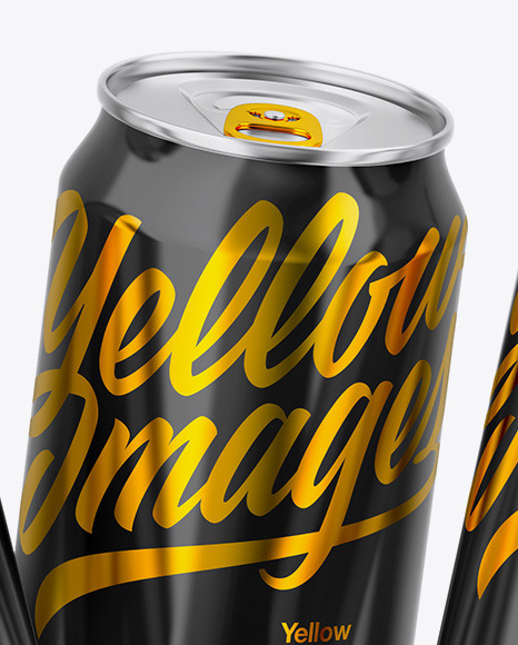 Three Metallic Cans W/ Glossy Finish Mockup