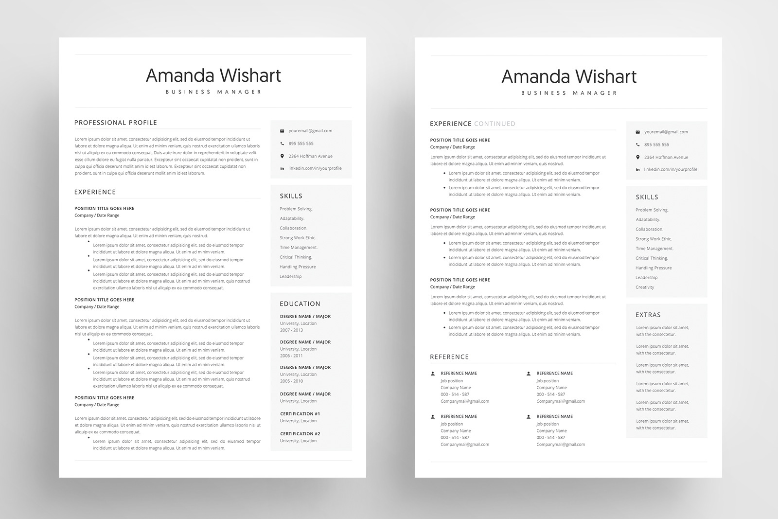 Resume Template and Cover Letter / 4 Pages CV